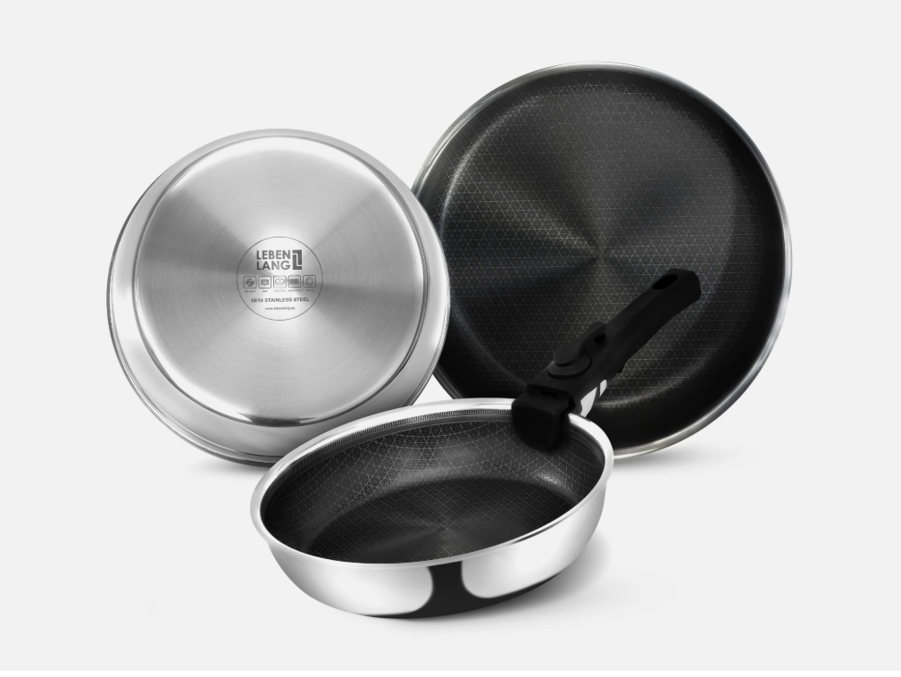 LEBENLANG - Kasserollen-Set (22/24/28 cm) mit abnehmbarem Griff - für alle Herdarten geeignet