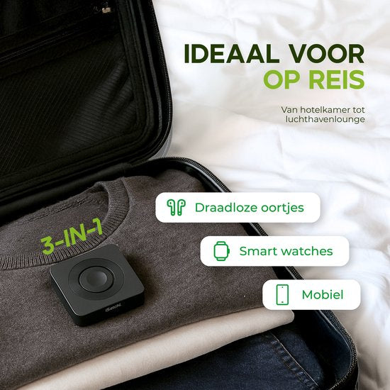 iSetchi 3-in-1 Power Base - kabelloses Ladegerät 15 W - faltbar & leicht - Qi-Ladestation - inkl. Kabel - kompatibel mit Smartphone, Smartwatch & Kopfhörern