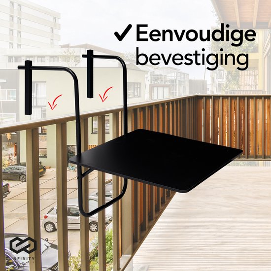 Infinity Goods Balkontisch - klappbar - 60 x 60 CM - verstellbar - hängend - Schwarz