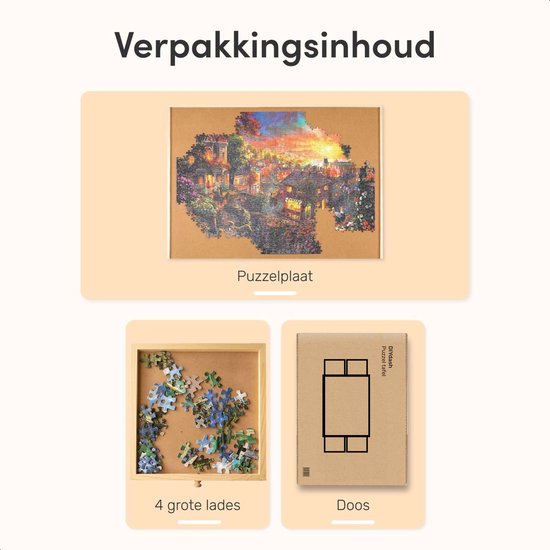 Diydash Puzzlebrett & Puzzletisch - 1000 Teile - 83 x 64 cm - Mit 4 Sortierschubladen & Aufbewahrungssystem - Holz - Braun
