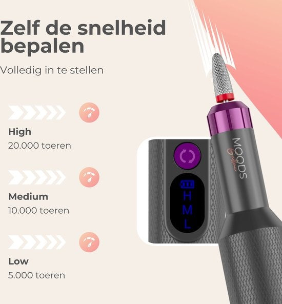 Moods Gellac Professional Electric Nail Grinder - 20000RPM - Cordless and Rechargeable - Grau - Nagelfeile - Maniküre & Pediküre Set - Nagelfeile Electric