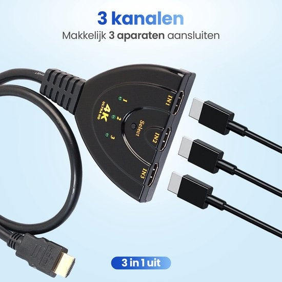 Garpex® HDMI Umschalter - HDMI Splitter - HDMI Splitter 3 in 1 out - HDMI Kabel - 4K Ultra HD