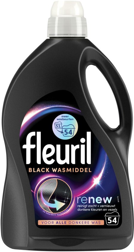 Fleuril Black – Flüssigwaschmittel – Dunkle und schwarze Wäsche – 54 Waschgänge – Großpackung