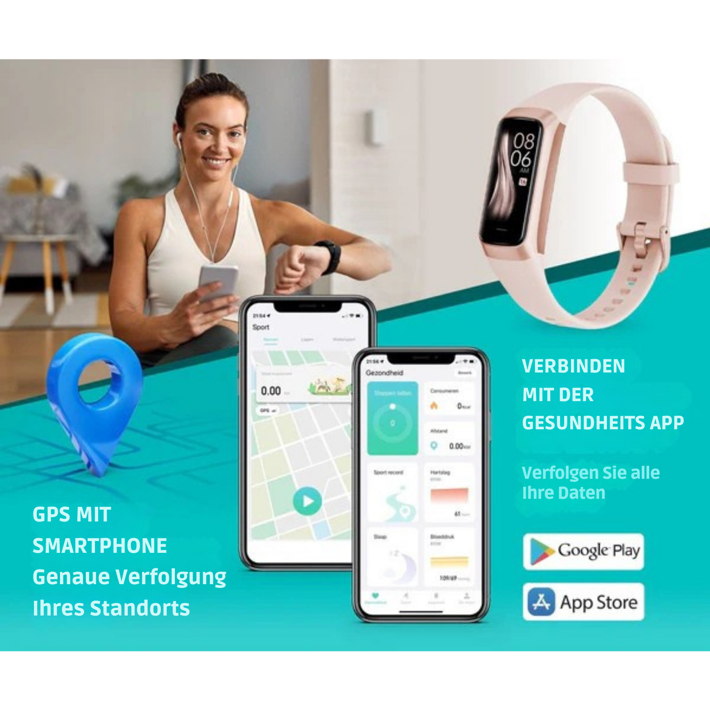 FITAGE - Smartwatch - Aktivitätstracker & Schrittzähler – IP67 wasserdicht – 14 Tage Batterielaufzeit - Pink
