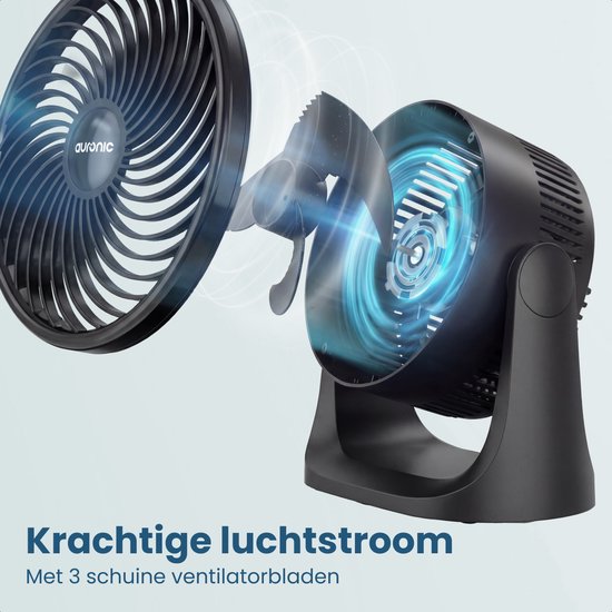 Auronic Tischventilator – 3 Geschwindigkeitsstufen – Mini-Ventilator – Standventilator – Wandmontage möglich – 41 dB – 90°-Oszillation – 7 Meter Luftstrom – Schwarz