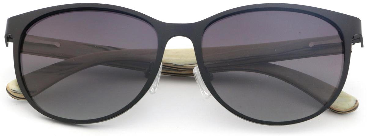 Bluxer® Holzsonnenbrille - Unisex polarisierte UV400 Sonnenbrille - Schwarzer Edelstahlrahmen mit Ebenholzfurnier - Graue Gläser - 145 mm x 50 mm