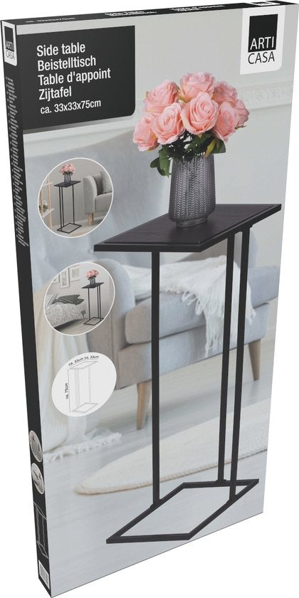 Arti Casa Beistelltisch - Metall und MDF - 75 x 33 x 33 CM - Nachttisch - Pflanzentisch - Laptop-Tisch - Industrie-Look - Schwarz