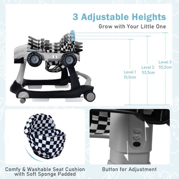 4-in-1 Kinderwagen mit einstellbarer Höhe und Geschwindigkeit Baby Cart mit Anti-Rutsch-Pads zusammenklappbar Baby Walker schwarz/gelb/blau/grau/weiß/rot