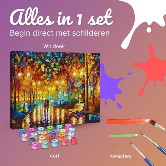 Rubye® Malen nach Zahlen Erwachsene - Romantischer Park - Inklusive Farbe und Pinsel - Leinwandmalerei - Farbe nach Zahlen - 40x50cm