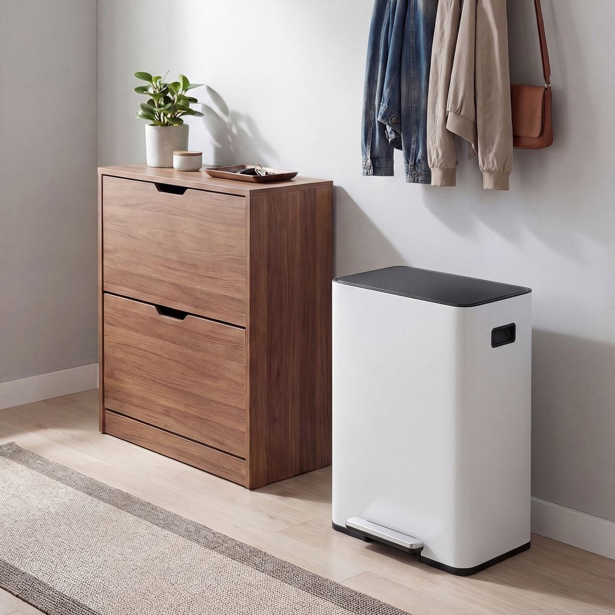 Coast Mülleimer mit Pedal – 2 Fächer – Soft-Close-Deckel – 60 Liter – weiß