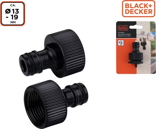BLACK+DECKER Schlauchkupplung mit Reduzierstück - ⌀13-19 MM - Leckagefreie Kupplung - Schwarz