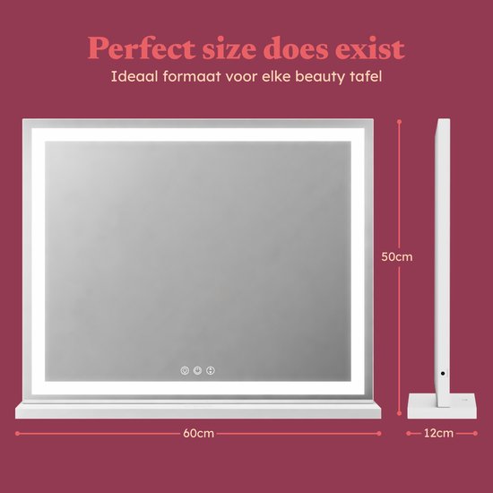 Fraay® Hollywoodspiegel mit Beleuchtung 60x50cm - 3 Lichtstufen - Schminkspiegel mit 10-facher Vergrößerung - LED-Streifenbeleuchtung dimmbar - Inkl. 2 Beauty Blenders und Puderquaste