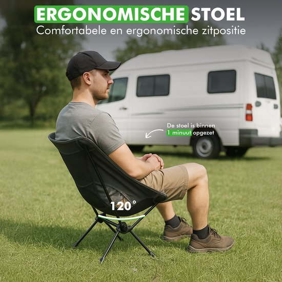 Travelhawk Campingstuhl - Strandstuhl - Strandstuhl faltbar - Angelstuhl - Klappstuhl - faltbar - Leichtgewicht - Schwarz