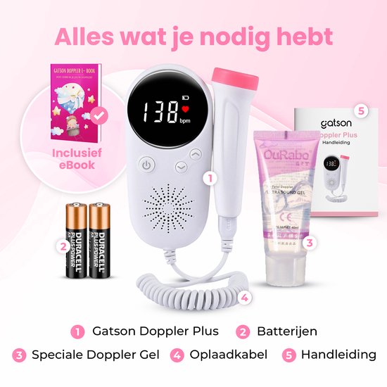 Gatson Doppler Plus - Inklusive E-Book, Doppler-Gel und Batterien - Doppler Baby - Baby-Herz-Monitor - Baby-Dusche-Geschenk - Schwangerschaft