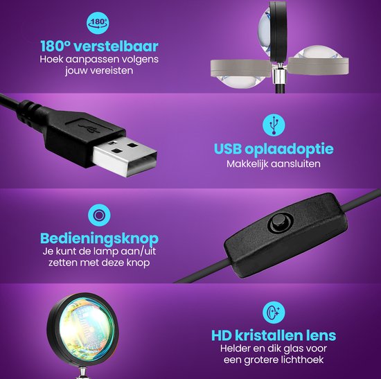 Mobstore Sunset Projektor - 16 Farb-LED - 360° drehbar - Ø7 x 27 cm - Inkl. Fernbedienung - Schwarz