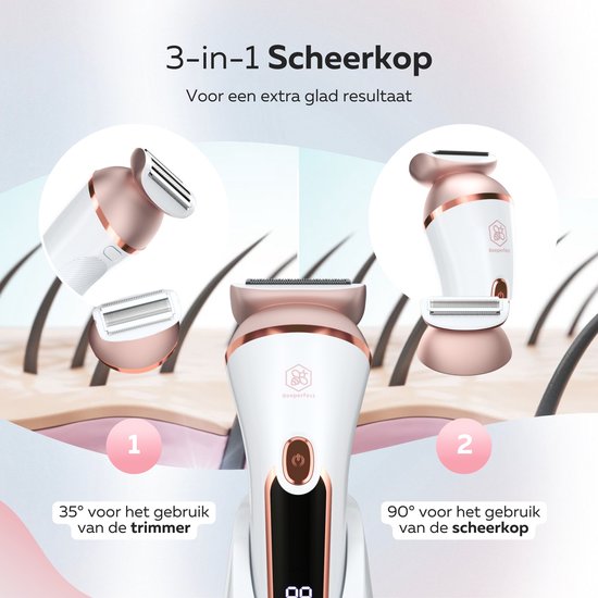 Beeperfect® - 6 in 1 Ladyshaver - zum epilieren/ rasieren/ trimmen - Wiederaufladbar - Wasserdicht - Weiß/Rosa