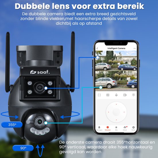 Outdoor-Sicherheitskamera - 2 Stück - Wifi und 256GB - Outdoor-Kamera mit Nachtsicht - Doppellinse - Schwarz - von Saaf