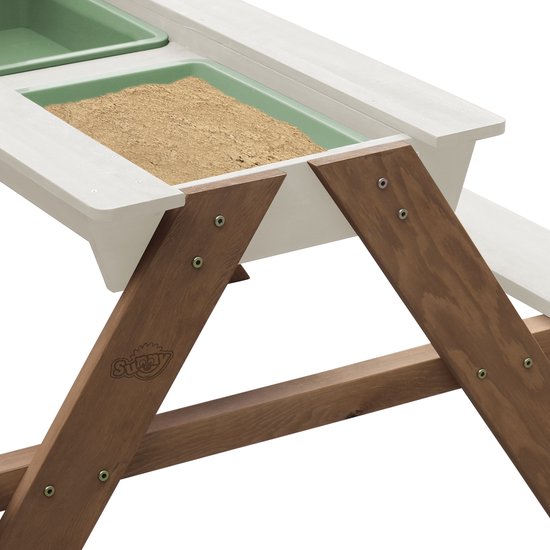 Sunny Dave Zand & Water Picknicktisch in Beige für Kinder – Multifunktionaler Picknicktisch mit 2 herausnehmbaren Kunststoffbehältern – FSC-zertifiziertes Holz
