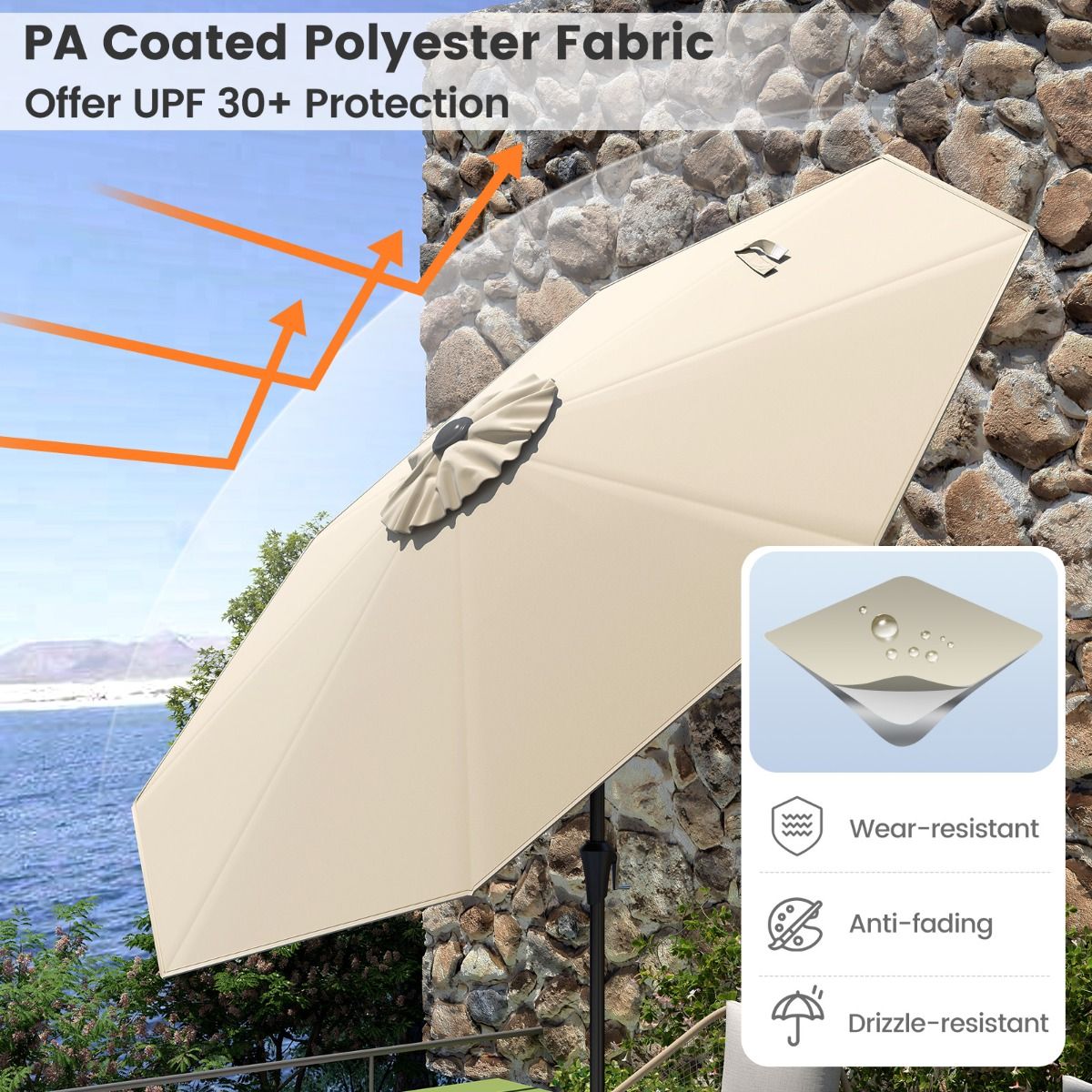 Coast Großer Terrassenschirm – Neigbar mit Kurbel – UV-Schutz – 270 cm – beige