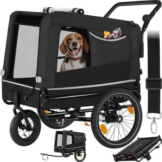 tectake - Dog WoofRider Fahrradanhänger - schwarz - vielseitig, zusammenklappbar, bis zu 40 kg - Hundebuggy Hundekinderwagen - 404946