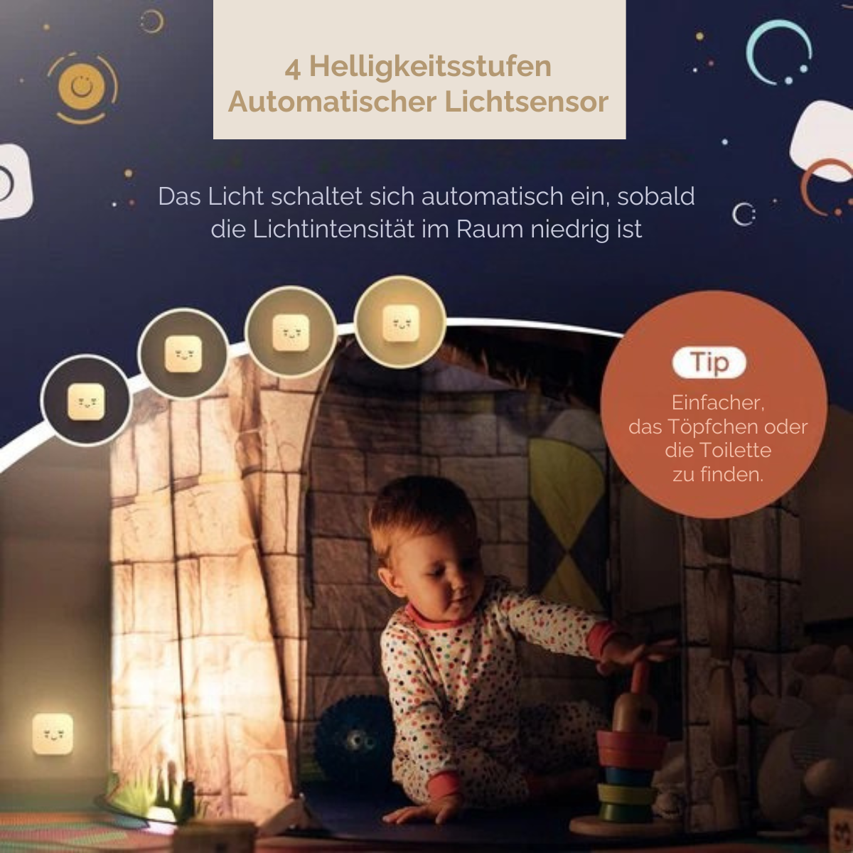 Numsy - Nachtlicht für Babys und Kinder - LED - Steckdose - Automatischer Lichtsensor