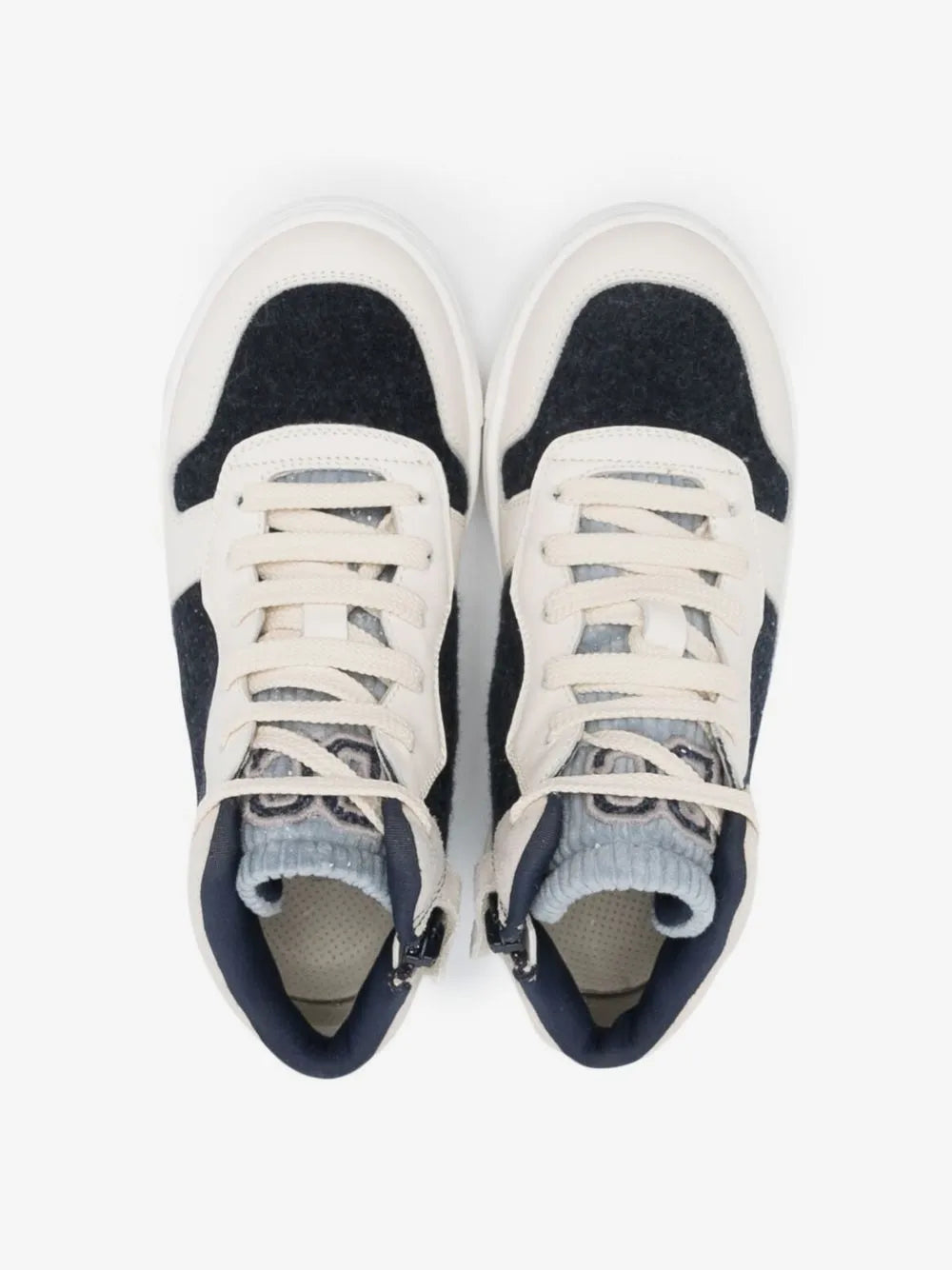 Brunello Cucinelli Kindersneaker „Cloud“ Weiß/Jet Black – Kalbsleder – Hergestellt in Italien