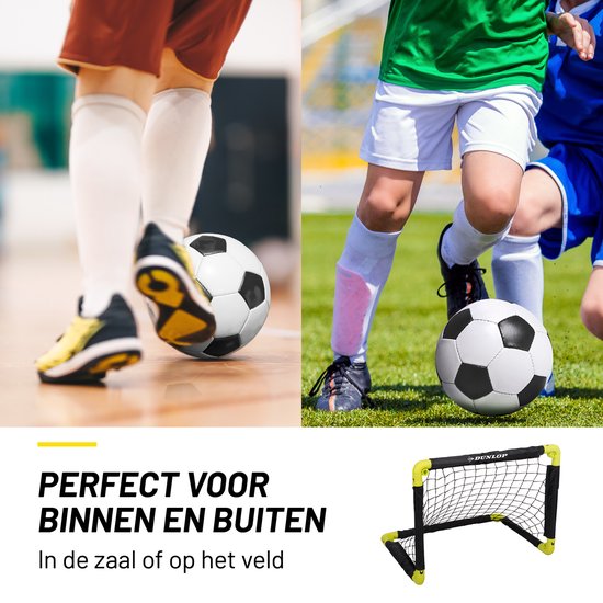 Dunlop - Fußballtor Set - Zwei Stück - Fußbälle - Klappbar & Leicht - Schwarz