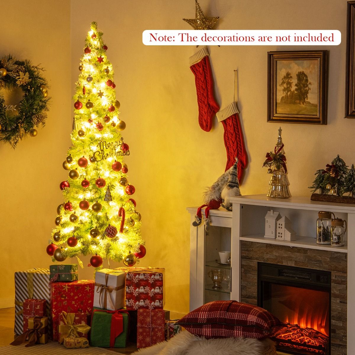 Coast Künstlicher Weihnachtsbaum mit Lichtern und Schnee - 50 x 180 cm - Mit biegbarer Spitze und 120 warmweißen LED-Lichtern und 8 Lichtmodi - Für Weihnachten und Winterthema - Grüner Schnee PVC und Metall