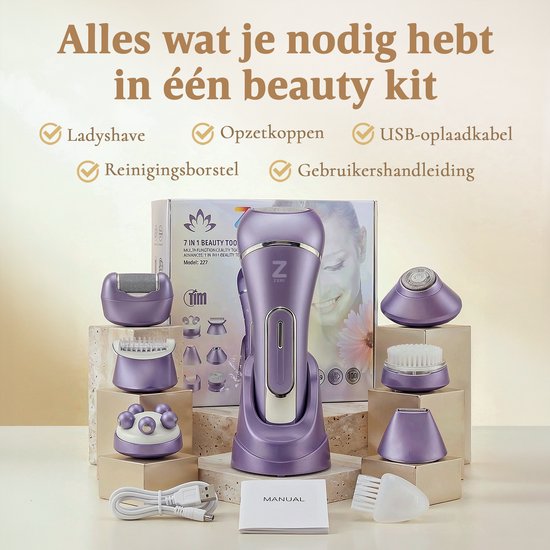 Ladyshave für Frauen - 7 in 1 Rasierer - Epilierer - Gesichtsmassagegerät - Hornhautentferner - Wasserdicht - Bikinizone - Zeri