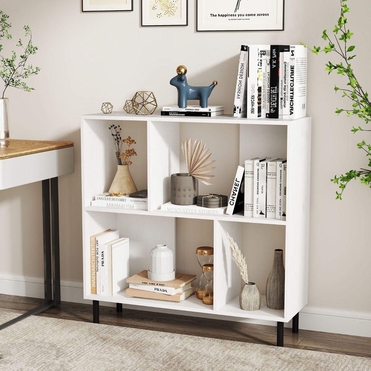 Coast 4-Cube Bücherregal 90 x 30 x 90 cm Weiß - 2-stufiges Regal mit Metallbeinen für Büro und Zuhause