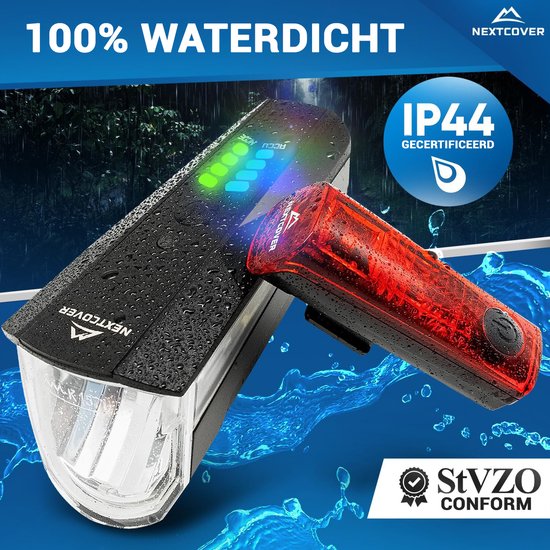 Nextcover Fahrradbeleuchtungsset – 80 Lux – über USB aufladbar – LightSense – StVZO – Schwarz