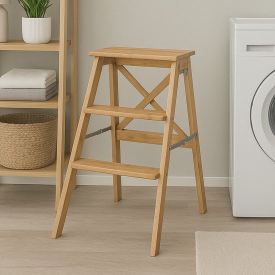 5Five Trittleiter / Hocker / Trittstufe aus Bambus – 3 Stufen