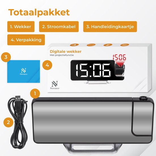 Nuvance Digitaler Wecker mit Projektion – Digitale Uhr für das Schlafzimmer – Schlummerfunktion – Digitale Wecker – Wecker