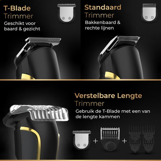 Wellshave - 6 in 1 Bartschneider Supreme - Körperpflegegerät - IPX7 Wasserdicht - Inkl. 6 Aufsätze