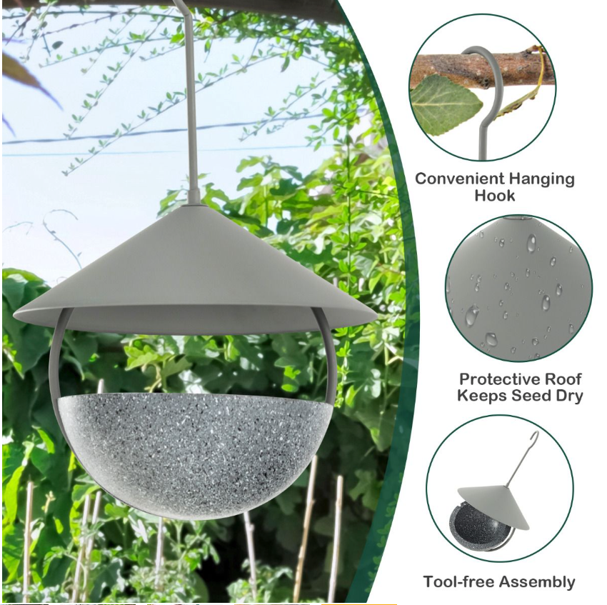 Coast - Vogelfutterspender Vogeltränke - 2-in-1 Spender, hängend - Ø 15,5 x H 35 cm - Harz/Metall - Grau