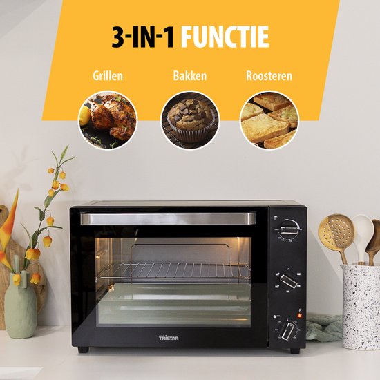 Tristar Freistehender Backofen OV-3640 - Backofen 2000W - 60L - 90 bis 230⁰C - 5 vorprogrammierte Einstellungen