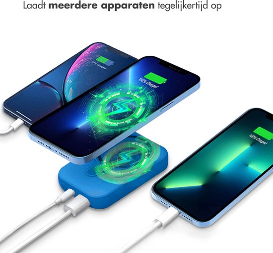 imoshion Powerbank 10000 mAh - Geeignet für MagSafe - Schnellladegerät 22,5W - LED-Anzeige - USB C & USB A - Wireless Powerbank Geeignet für Apple iPhone 12/13/14/15/16 - Blau