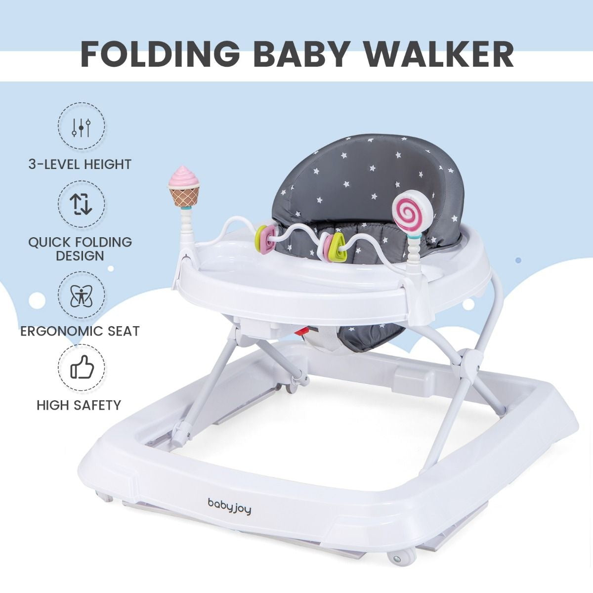 Coast Lauflernhilfe für Babys - verstellbar - abnehmbares Sitzkissen - grau
