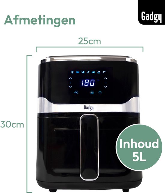 Gadgy Airfryer 5 l mit Sichtfenster – 1400 W – Digitale Heißluftfritteuse – 7 vorprogrammierte Programme – Touchscreen – Bis zu 200 °C – Gesundes Frittieren ohne Öl