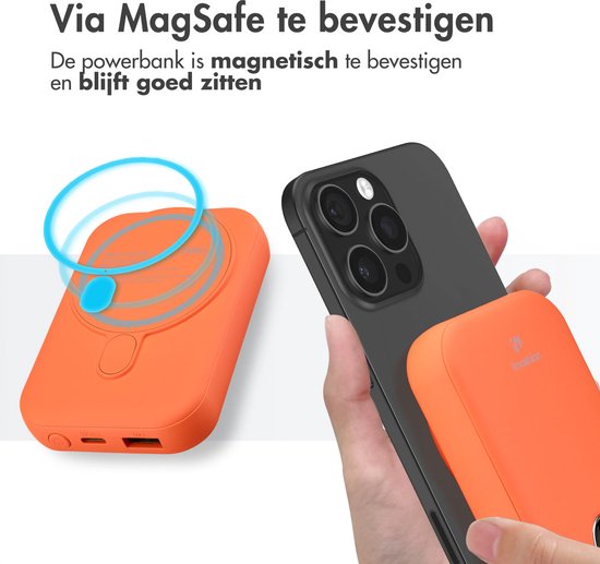 imoshion Powerbank 10000 mAh - Geeignet für MagSafe - Schnellladegerät 22,5W - LED-Anzeige - USB C & USB A - Drahtlose Powerbank Geeignet für Apple iPhone 12/13/14/15/16 - Orange