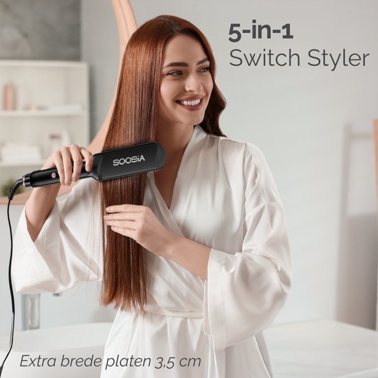 Soosia 5-in-1 Switch Styler - Glätteisen, Waffeleisen, Welleneisen & Lockenstab - 3,5cm Keramikplatten - Roségold
