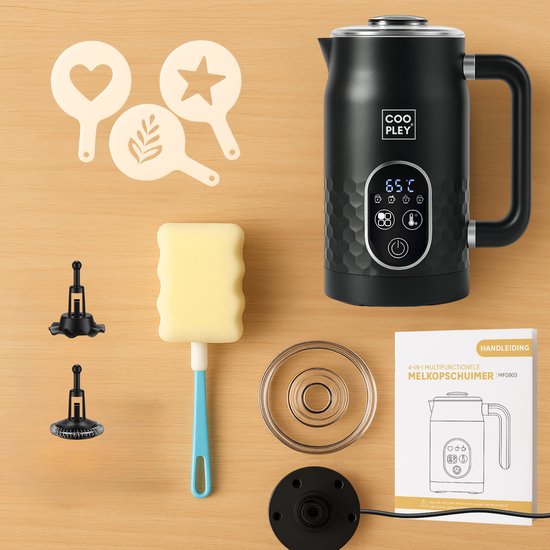 Milchaufschäumer - Elektrischer Milchaufschäumer - Schwarz - 4-in-1 - 500W - MF0803 PRO - Vollständigstes Set - Coopley