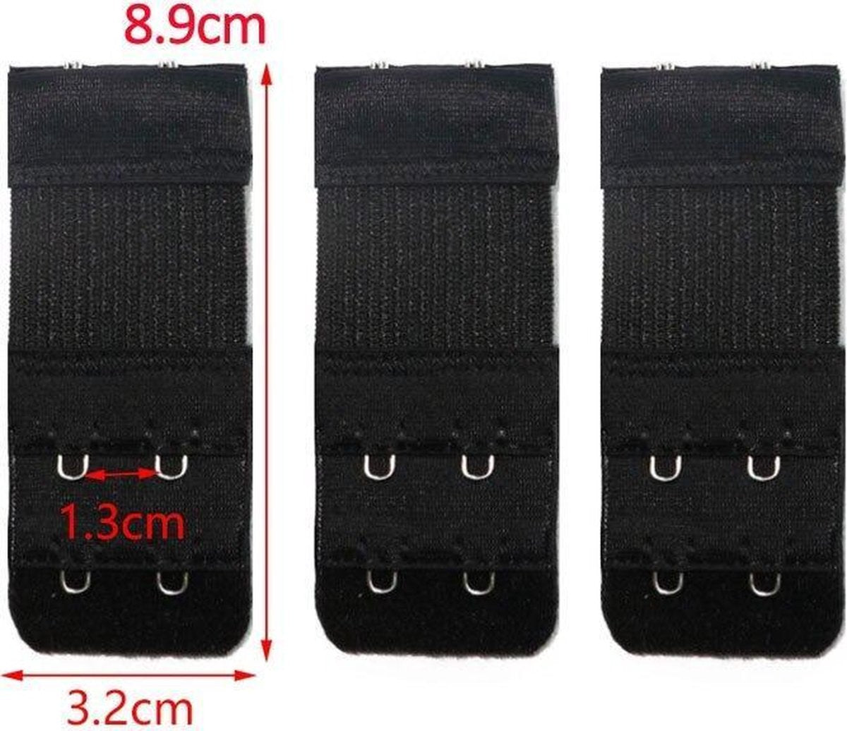 BH-Verlängerungsstück mit 2 Haken, 3er-Pack, elastisch, schwarz, 3,3 × 8 cm