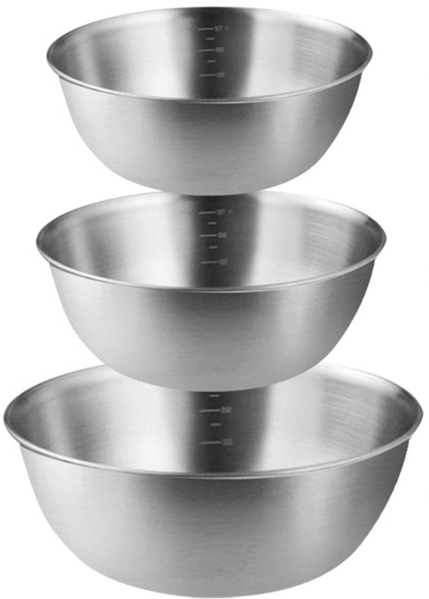 3er-Set Edelstahlschüsseln – 1,2 l, 1,8 l und 2,5 l – Edelstahl 304 – stapelbar – spülmaschinenfest