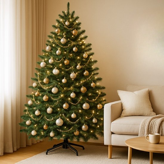 Arti Casa Kunst-Weihnachtsbaum 210 cm – Fichte für Weihnachten mit Weihnachtsbaumständer – Weihnachtsbaum aus Kunststoff – Weihnachtsdekoration für den Innenbereich – Grün