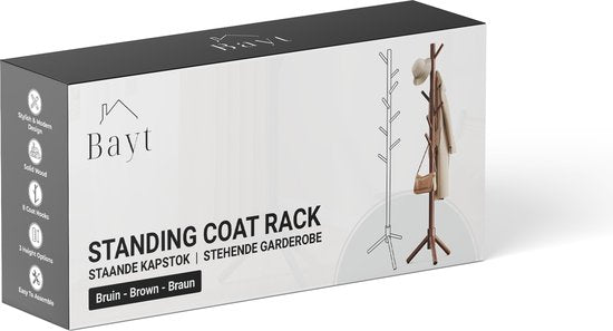 Bayt Garderobe - Stehende Garderobe - Garderobenständer Holz - Garderobenständer - 8 Haken - 175 cm - Braun
