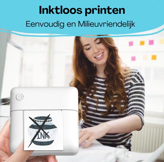 Gatson Mini-Drucker - Inklusive 14 Rollen Papier (Sticker, Normal & Farbe) + 5 Stifte - Mini-Drucker für das Handy - Pocket-Drucker - Mobiler Fotodrucker