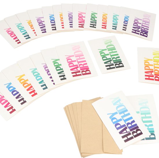 Partizzle 48x Geburtstagskarten mit Umschlag Set - Grußkarten versenden - Geburtstagspostkarten - 15x10 cm - Happy Birthday