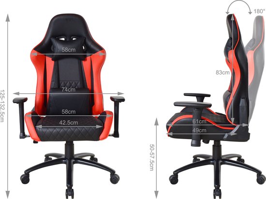 VDD Gaming – Gaming-Stuhl – Gaming-Sessel – Gaming-Stühle – Gaming-Stuhl mit breiter Sitzfläche – Gaming-Stuhl für große Menschen – rot – schwarz – Belastbarkeit 150 kg