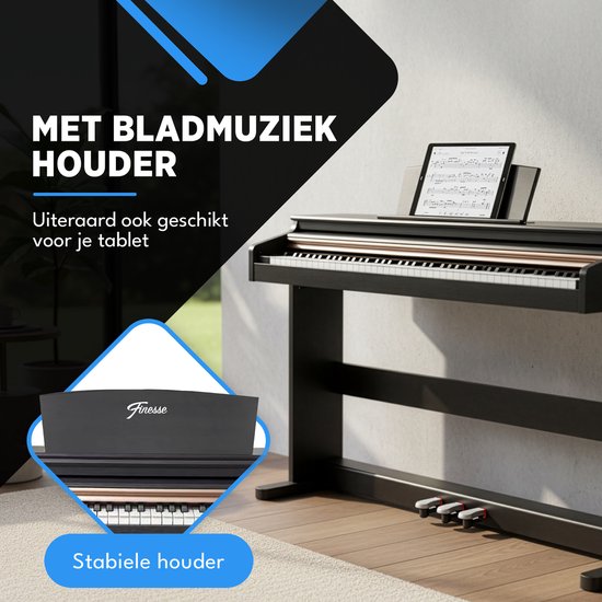 Finesse Digital Piano - 88 gewichtete Tasten - mit Rahmen, Pedalen & Hocker - Keyboard Piano - Electric Piano - Erwachsene & Kinder